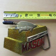 cement BRICKLAYER brick layer MASON belt buckle work BRASS trowel 3.5&Prime; x 2 5/8
