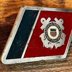 Vintage US Coast Guard Belt Buckle Red Blue Enamel USCG Military Emblem 2290 B20