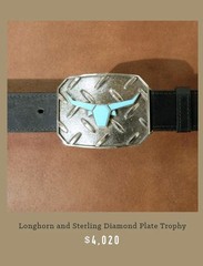 Douglas Magnus Santa Fe Turquoise Longhorn Sterling Diamond Plate Trophy Buckle
