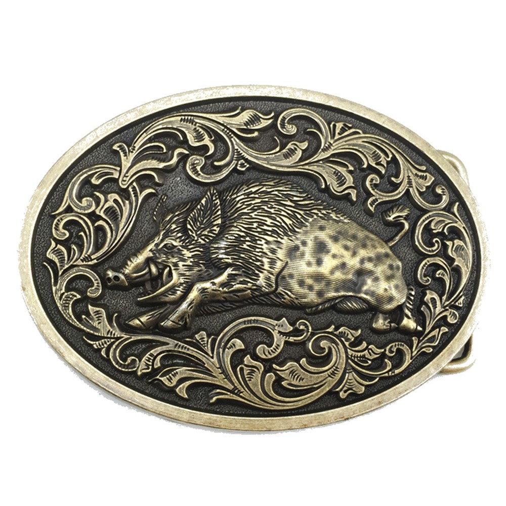 Pig Hog Belt Buckle Western Cowboy Native American Motorcyclist (HOG-04-G)