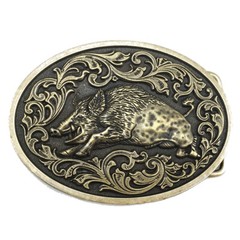 Pig Hog Belt Buckle Western Cowboy Native American Motorcyclist (HOG-04-G)