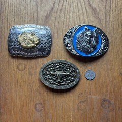 Metal Belt Buckles – Lot of 3 – Wolf Head Bull Head Eagle Designs
