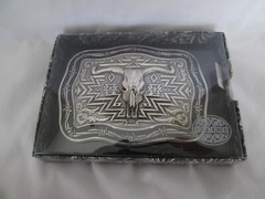 NEW Crumrine Western LONGHORN Steer Skull Belt Buckle In Box Silver Tone