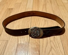 Western Leather 41” Belt w/ Tanside Buckle Egyptian Pharaoh Made In USA DD162