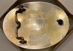 Vintage Metal Belt Buckle, Silver and Brass, Angie and BJ, 2 of Hearts Forever