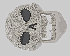 Skull Belt Buckles Men Women Rhinestones Skeleton Vintage Silver Metal Pirate
