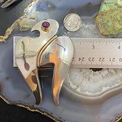 Signed Sterling Silver with 14K Gold & Round Charoite Eagle Unisex Belt Buckle
