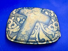 Large Cross Print Religious Christian Faith Symbol Leather On Metal Belt Buckle
