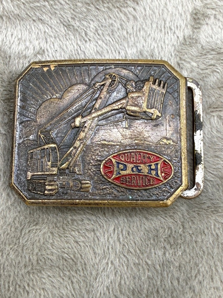 Vintage Construction Belt Buckle P&H Pawling Harnischfeger “Quality P&H Service”