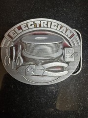 1992 Siskiyou Electrician Power Belt Buckle Red Enamel Vintage Belt Buckle