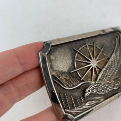 Eagle Belt Buckle Silver Tone Flying Bird Wheel Crystal Made in Hong Kong