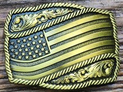 NEW AMERICAN FLAG BRONZE COWBOY RODEO WESTERN USA 3-D BELT BUCKLE