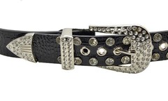 Punk Rock Rivet Faux Holes Row Grommet Crsytal Stone Belt