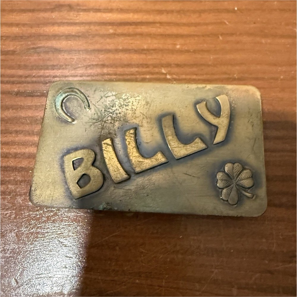 Gold Tone Metal Rectangular Belt Buckle Plate « BILLY » Name Novelty