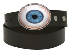 Blue Human Eye Belt Buckle – Realistic Taxidermy Eyeball Silver Artisan Buckle
