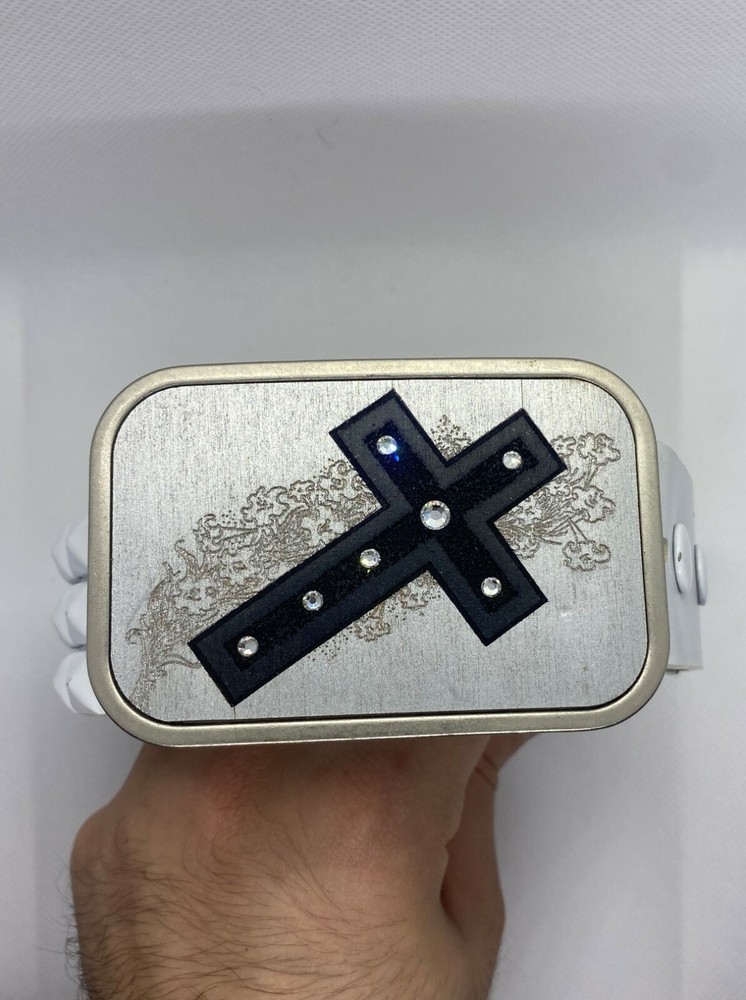 Pair of Belts with 1 Belt Buckle (Skull, Spikes, Cross, Black and White)