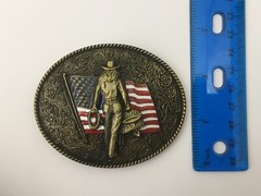 Cowgirl Belt Buckle American West Cow Girl USA Flag