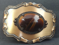 Women/ Men Copper Tone Western Style Belt Buckle w/ Faux Tigers Eye Center
