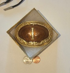 Vintage Metal Belt Buckle, Brass and Enamel, Letter I, Initial I, Nice German