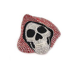 Hip Hop Skull Skeleton Red Hoodie Rhinestones Silver Chrome Men Belt Buckle