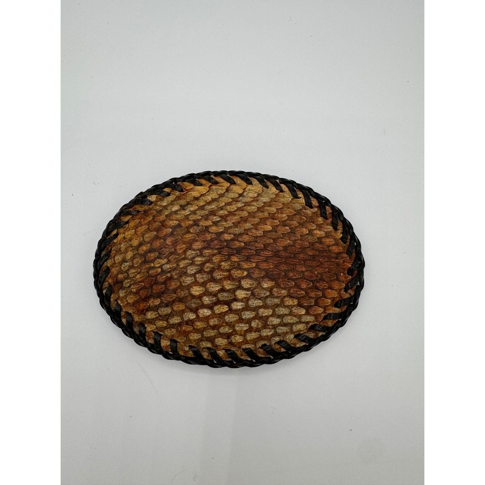 Don Johnson Handcrafted Snakeskin Leather Whipstitch Oval Belt Buckle Brown Tan