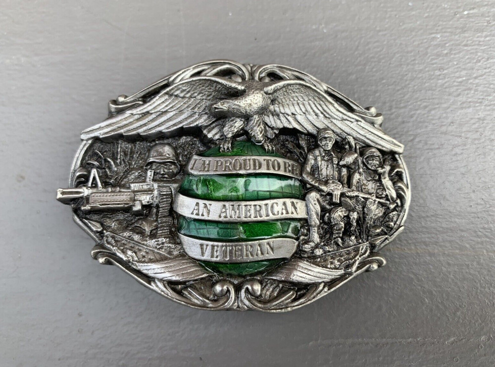 I&rsquo;M PROUD TO BE AN AMERICAN VETERAN Belt Buckle XLNT! **FAST SHIP** MADE IN USA!