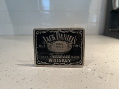 vintage JACK DANIELS belt buckle WHISKEY black enamel WESTERN cowboy liquor