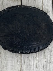 ESTATE FIND! Vintage Black Leather Tooled Western Belt Buckle