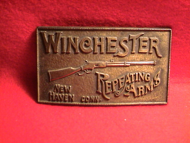 WINCHESTER REPEATING ARMS NEW HAVEN CONN. RIFLE GUN MENS BRASS BELT BUCKLE #4