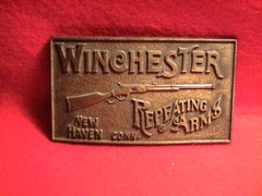 WINCHESTER REPEATING ARMS NEW HAVEN CONN. RIFLE GUN MENS BRASS BELT BUCKLE #4