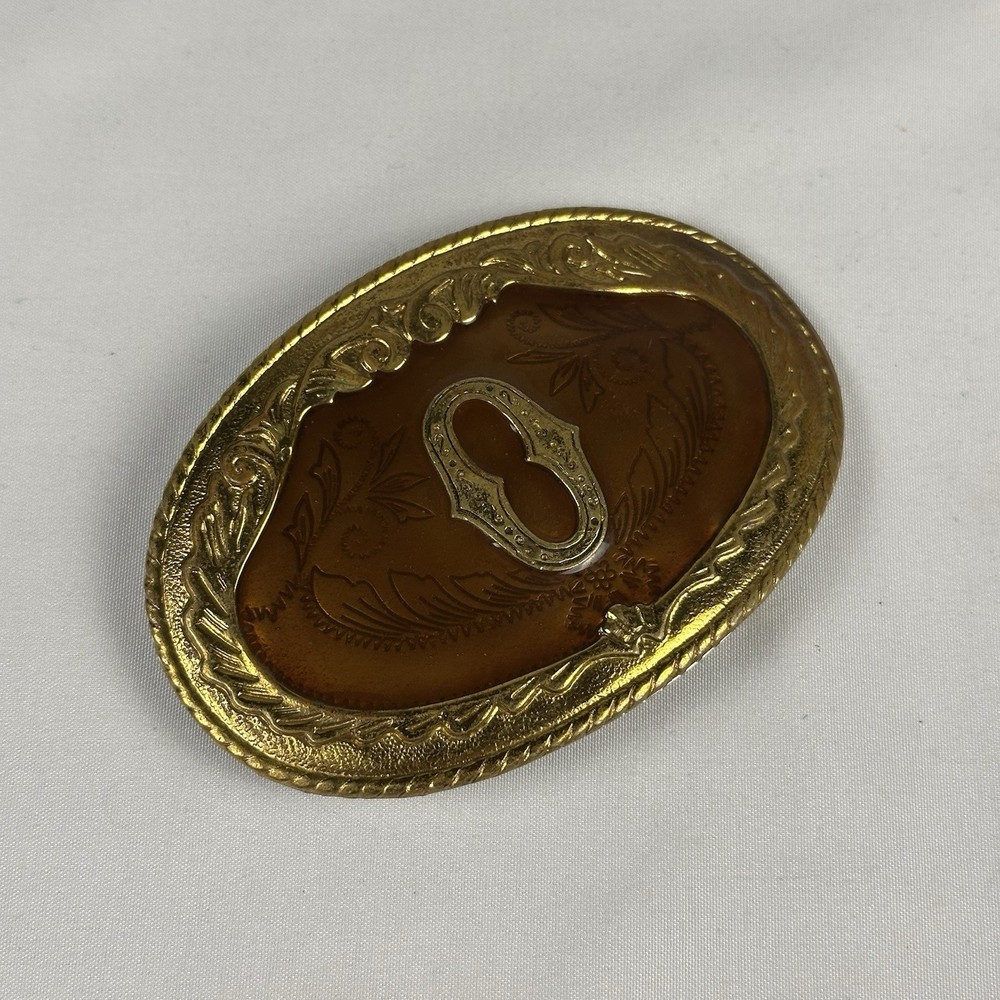 Vintage Style Initial O Belt Buckle Gold Tone Brown Enamel Monogram