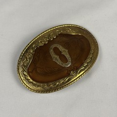 Vintage Style Initial O Belt Buckle Gold Tone Brown Enamel Monogram