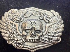 Skull with Wings Roses Halloween Gothic Punk Biker Vibe Silver Tone Belt Buckle