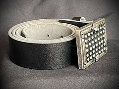 Studded Belt Buckle Leather Inlay Industrial OOAK 2.75&Prime; Darren McNeese