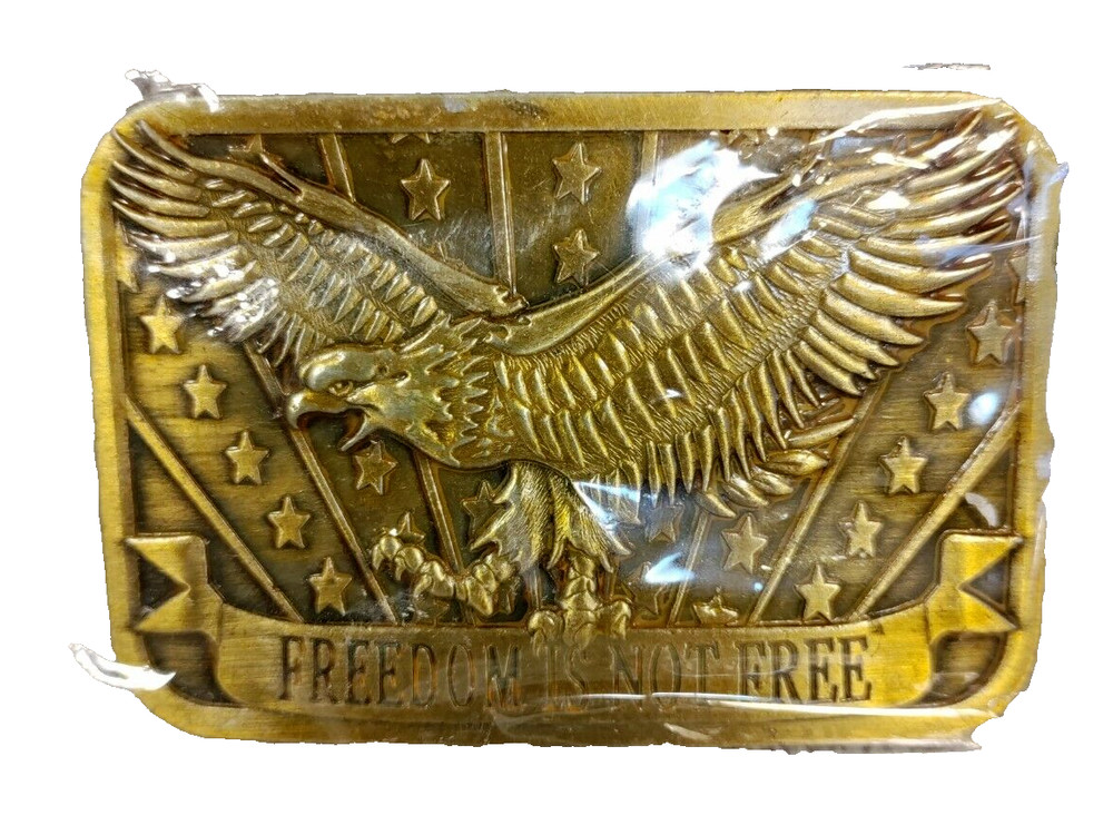 « Freedom Is Not Free » Brass Belt Buckle By Sponsor 2014 New In Pack