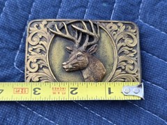 Vintage 1993 Bergamot F-76 Deer Belt Buckle in Gold Bronze Tones Made in USA