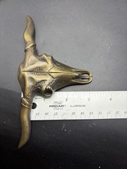 Vtg Large Ox Bull Longhorn Skull Western Cowboy Brass Belt Buckle 6 3/8”L Heavy
