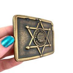 Vintage Kansas Sheriffs Association Badge Stineburg Studio Brass Belt Buckle