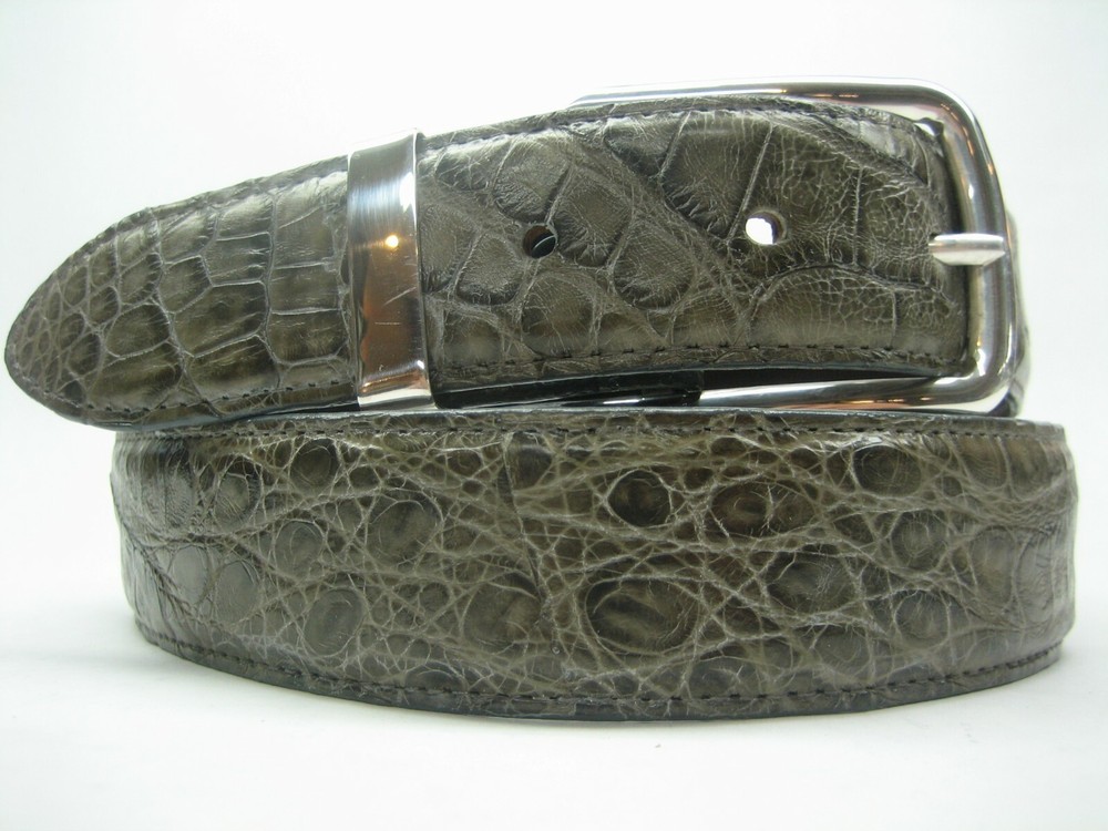 GENUINE CROCODILE BELTS 1-3/8&Prime; & 1.5&Prime; WIDE, W/ 2 PC SET SILVER 925 SOLID BUCKLE