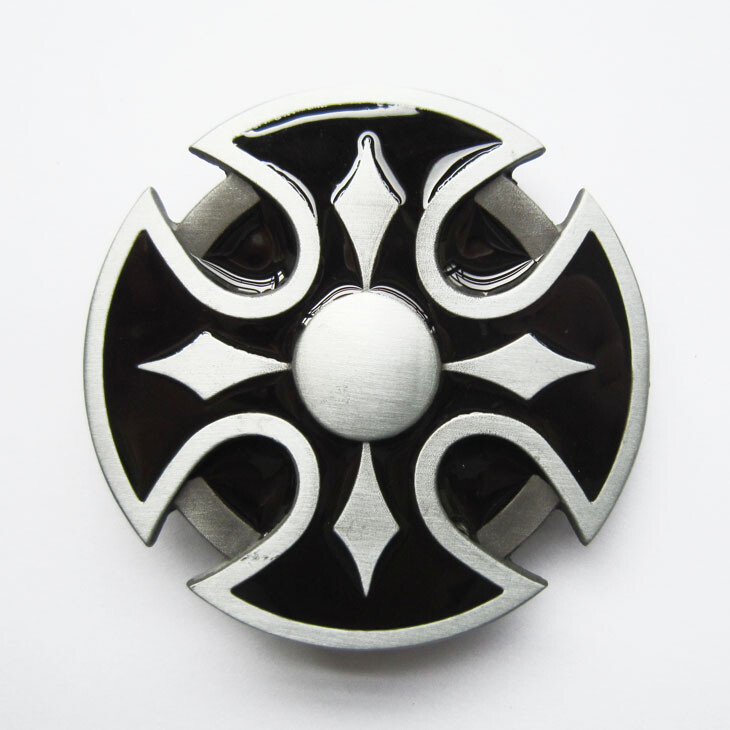 Round Celtic Cross Black Enamel Belt Buckle