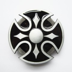 Round Celtic Cross Black Enamel Belt Buckle