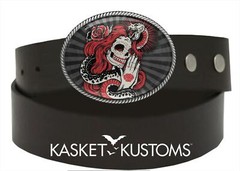 Sugar Skull Snake Belt Buckle – Day of the Dead Handmade Tattoo Buckle – 814