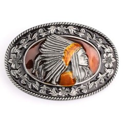 Indian Warrior Chief Belt Buckle Western Cowboy Native American (IW-07-S)