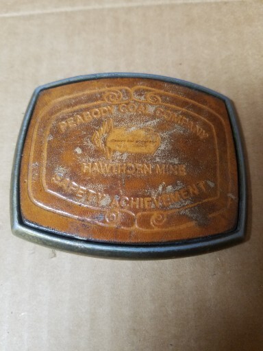 Vintage Peabody Coal Company Mine Safety Award Leather Belt Buckle