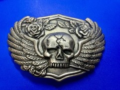 Skull with Wings Roses Halloween Gothic Punk Biker Vibe Silver Tone Belt Buckle