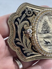 Hand Etched Belt Buckle With Clipper Ship Whales Hawaii Nautical