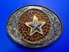 Five Point Star Sparkling Yellow Rhinestone Cowboy Cowgirl Western Belt Buckle