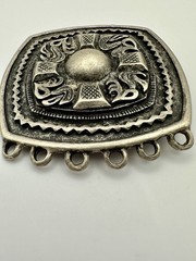 VTG Western Belt Buckle Ornate Silver Aztec Mexican Style EUC Heavy