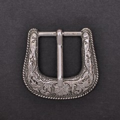 Western Cowboy Silver Flower Engraved Belt Pin Buckle 3pc/Set Fits 1-1/8&Prime; Strap