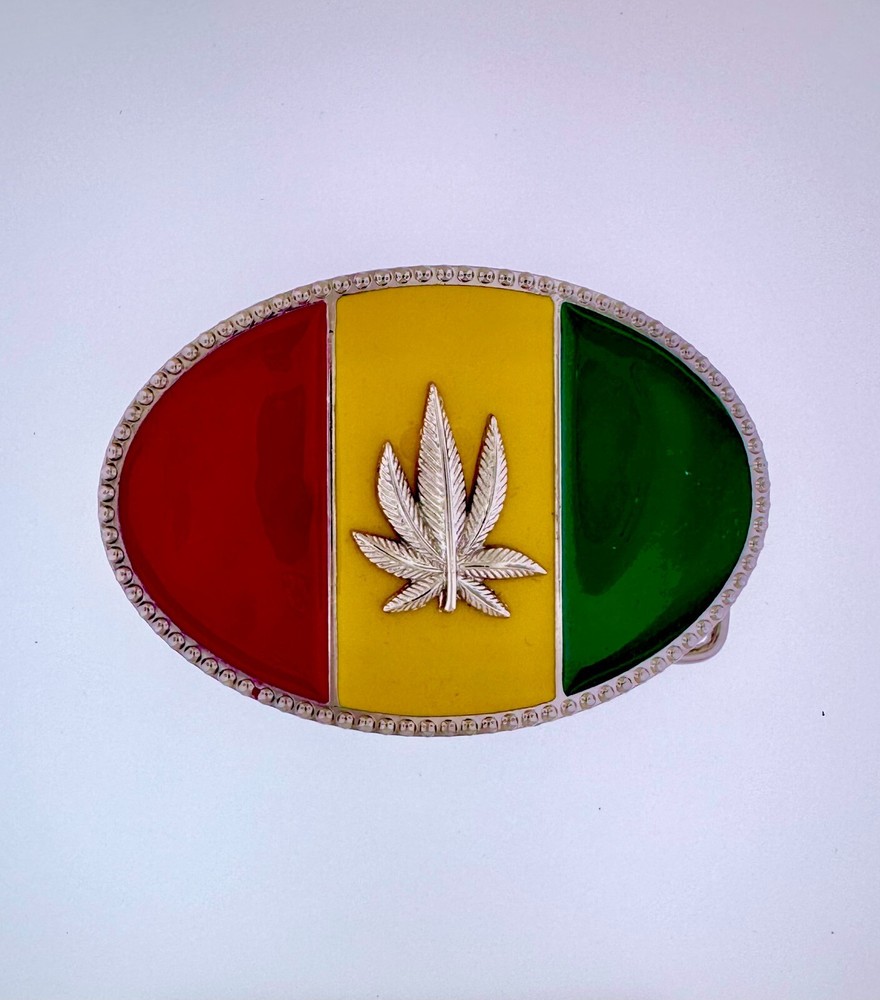 Marijuana Green Yellow Red Belt Buckle | American Western Silver Vintage Buckle